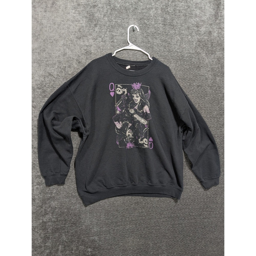 Queen of Hearts Graphic Sweatshirt Black Crewneck Fleece Pullover 1475